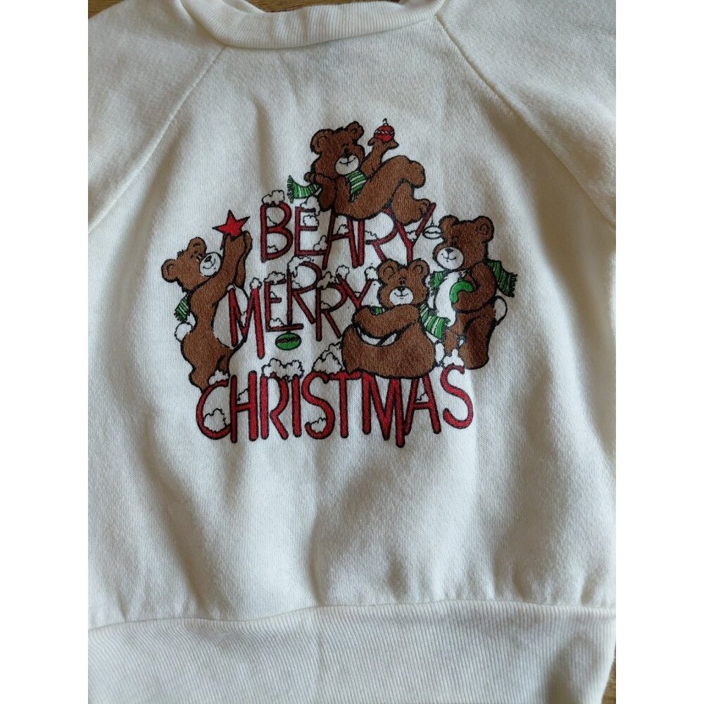 Spencer's Vintage Child's Sweatshirt Beary Merry Christmas Size 3 White USA Made